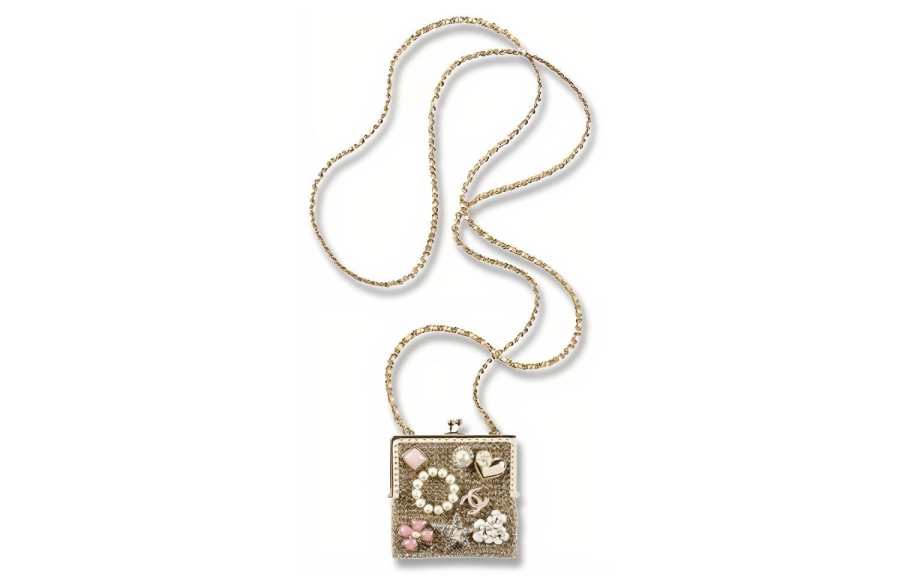 CHANEL 22A Early Autumn Metal Chain Bag Crossbody Bag Women's Gold & White & Red & Pink