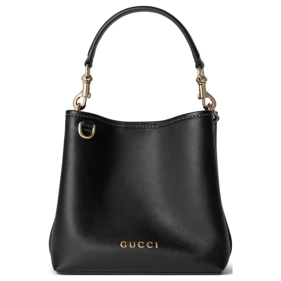 GUCCI GG Emblem Leather Handbag Mini Women's Black