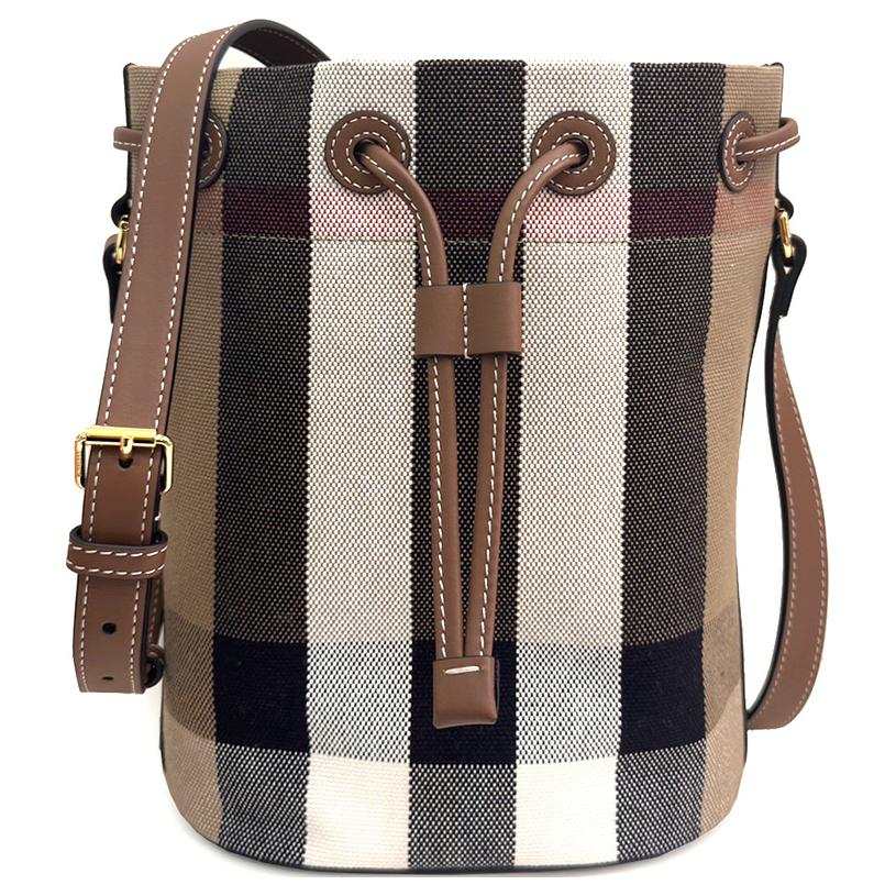Burberry Cotton Linen Blend With Cow Leather Crossbody Bags Women's Brown