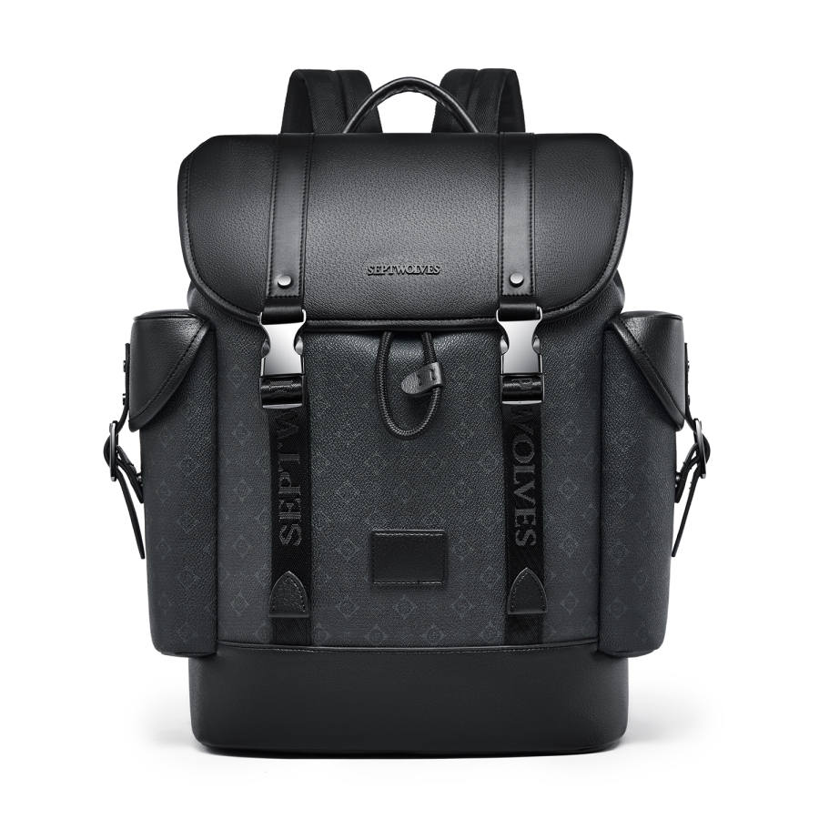 SEPTWOLVES SEPTWOLVES Artificial Leather Travel Backpack Laptop Bag QPL Regular Unisex Black