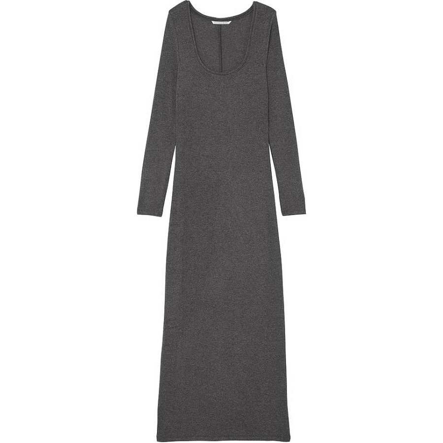 Victoria's Secret Ribbed Modal Long Sleeve Slip Dress/Grey Nightgown Women's Gray