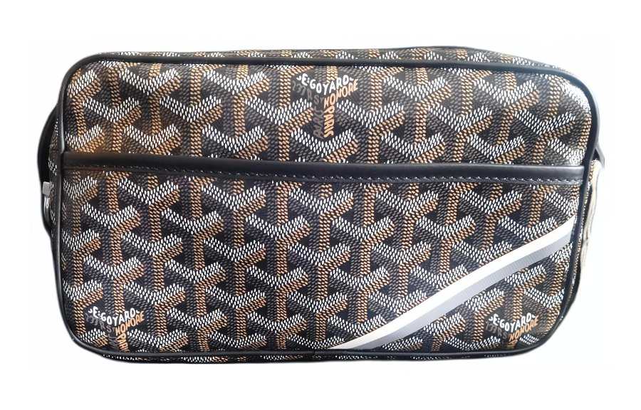 GOYARD Cap Vert Canvas With Leather Shoulder Bag, Crossbody Bag Unisex Black