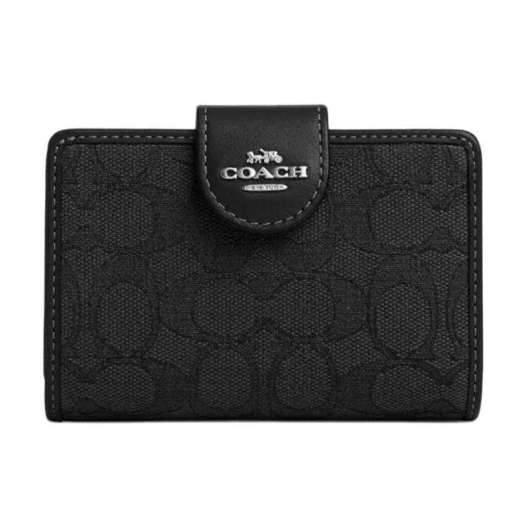 COACH Corner Zip Cow Leather Wallet Women's Black