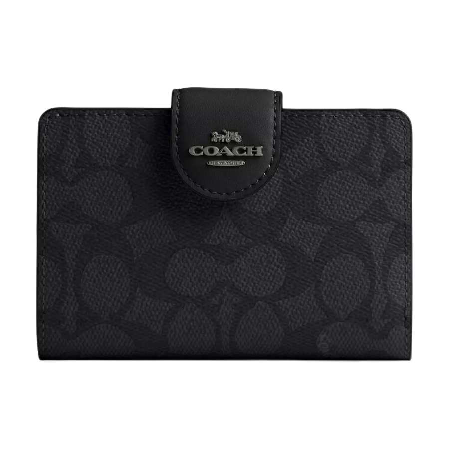 COACH SignatureCanvas High Quality Leather Wallet Regular Women's Charcoal & Black