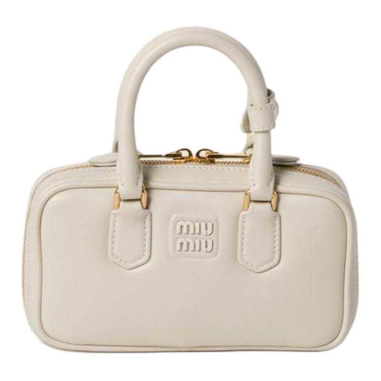MIU MIU Arcadie Leather Handbag Mini Women's Chalk White