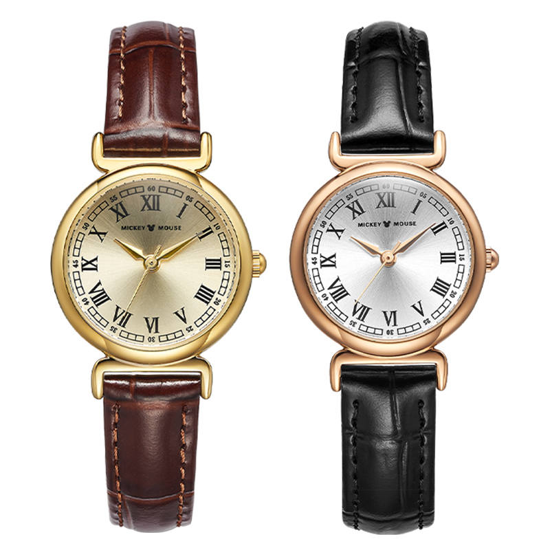 Disney Quartz Movement Genuine Leather Strap Watch Women's Watch White Dial