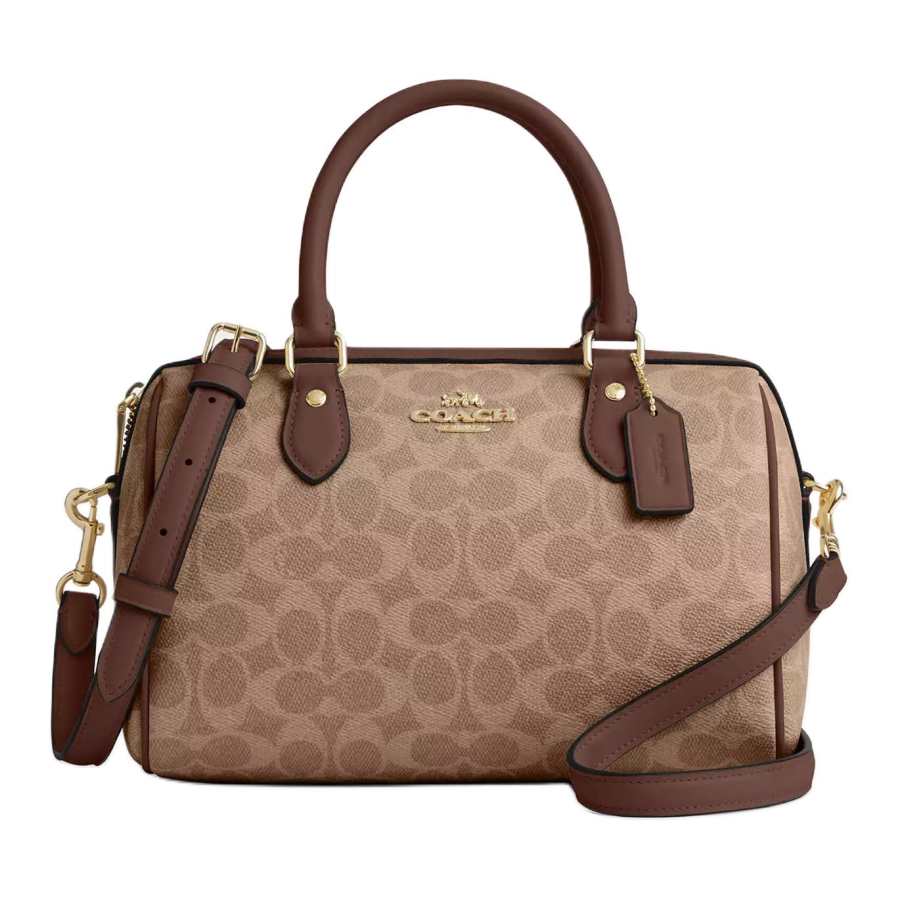 COACH Rowan Coated Canvas Shoulder Bag, Crossbody Bag, Handbag Medium Women's Tan & Brown