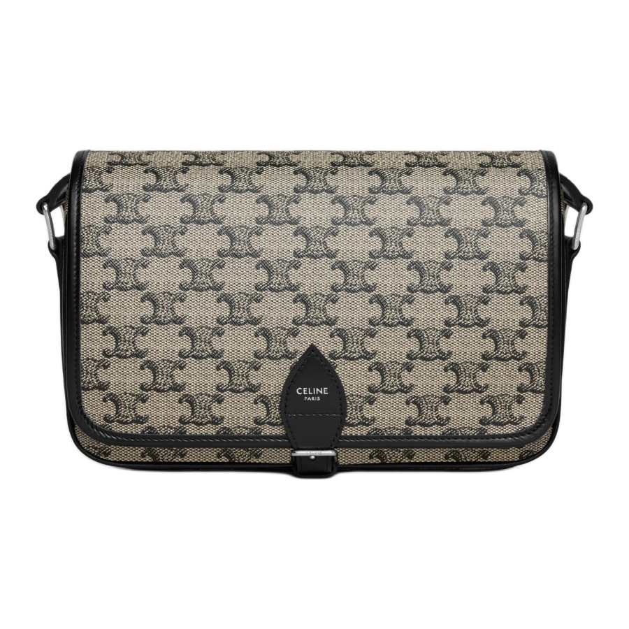 CELINE FolcoTriomphe Canvas With Calfskin Shoulder Bag Small Unisex Light Umber
