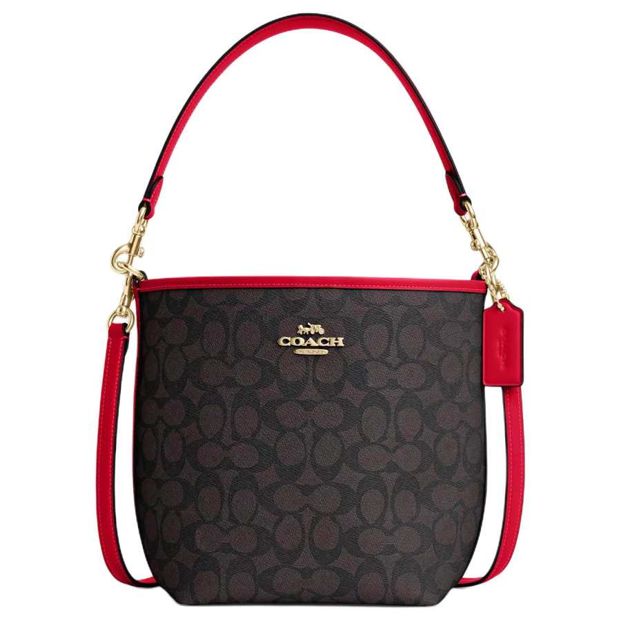 COACH City Bucket Coated Canvas Bucket Bag, Portable Crossbody Bag, Shoulder Bag Small Women's Black & Red