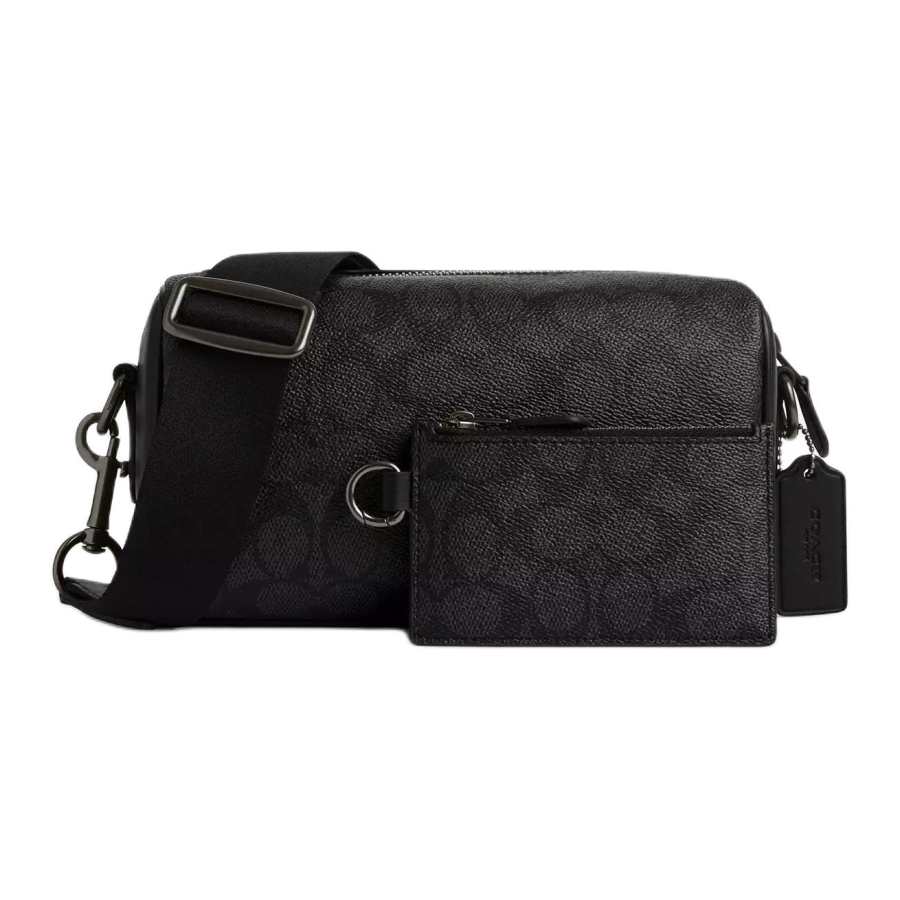 COACH AXEL Coated Canvas Shoulder Bag, Crossbody Bag Small Men's Charcoal & Black