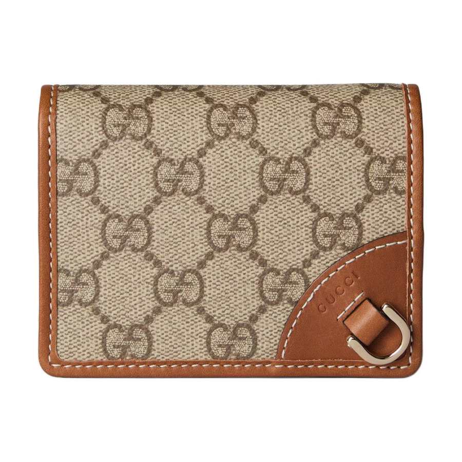 GUCCI Coated Canvas Wallet Mini Unisex Beige & Dark Brown