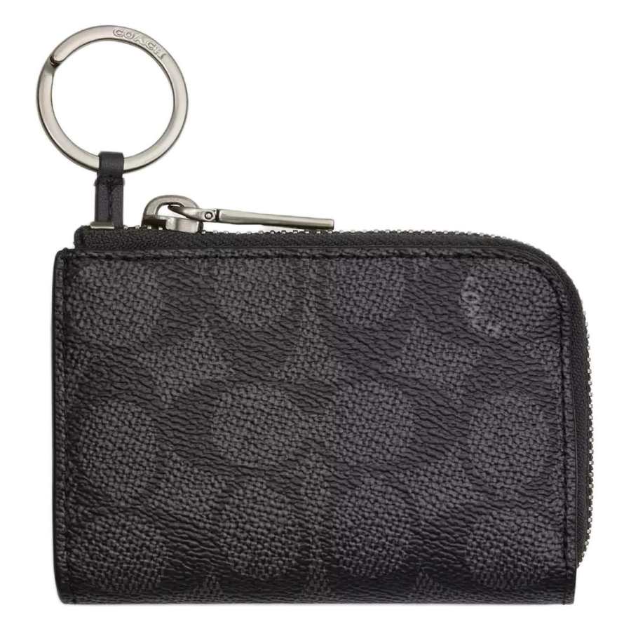 COACH SignatureCanvas Coated Canvas Key Pouch Regular Women's Charcoal