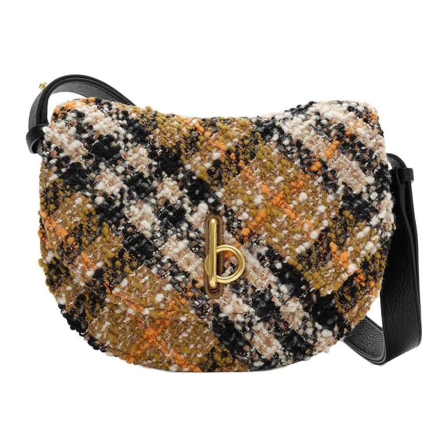 Burberry Rocking Horse Tweed Wool Blend Fabric Saddle Bag, Shoulder Bag, Crossbody Bag Medium Women's Olive