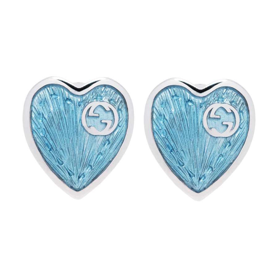GUCCI GG 925 Sterling Silver Stud Earrings Women's Blue/Silver