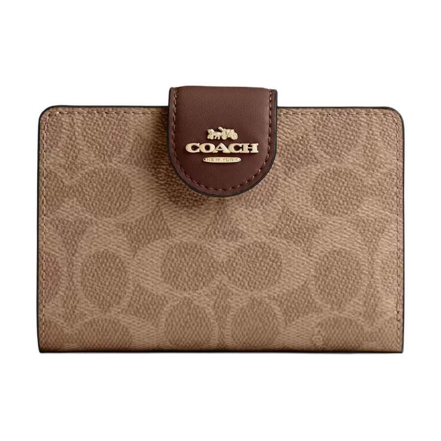 COACH SignatureCanvas High Quality Leather Wallet Small Women's Tan & Brown