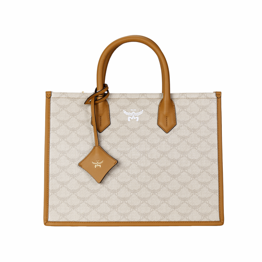 MCM Canvas With Nappa Leather Tote Bag, Shopping Bag, Shoulder Bag, Crossbody Bag, Handbag Medium Women's Beige