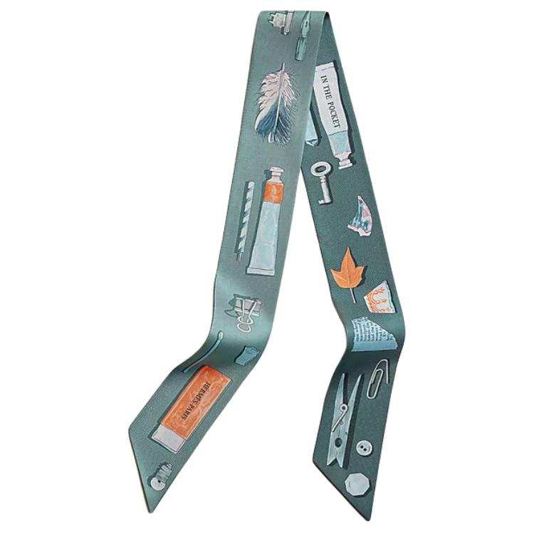HERMES Mulberry Silk Scarves Women's Gray Green