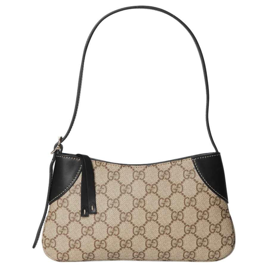 GUCCI GG Emblem Coated Canvas With Leather Handbag, Shoulder Bag Extra Mini Women's Black & Beige