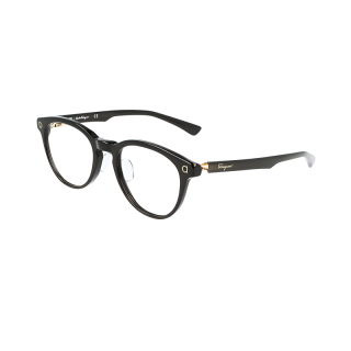 FERRAGAMO Plate Frame Round Eyeglass Frames Unisex Black