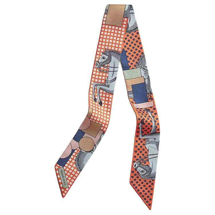 HERMES Twilly Mulberry Silk Scarves Women's Coral Red