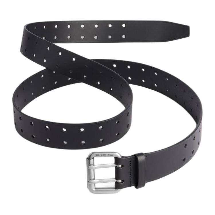 Balenciaga Calfskin Leather Belts Men's Black Width 4cm