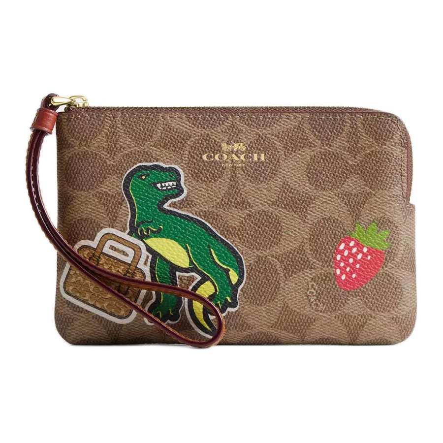 COACH COACH Corner Zip Coated Canvas Clutch Small Women's Tan Multicolor