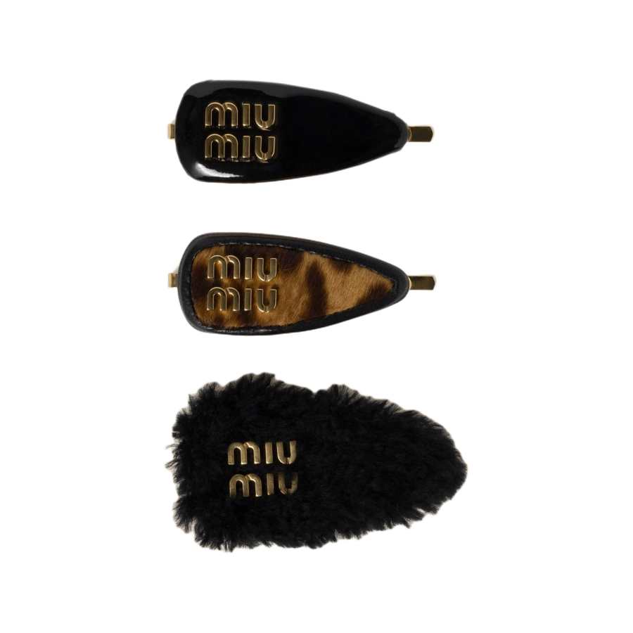 MIU MIU Leather Hair Clips Women's Black