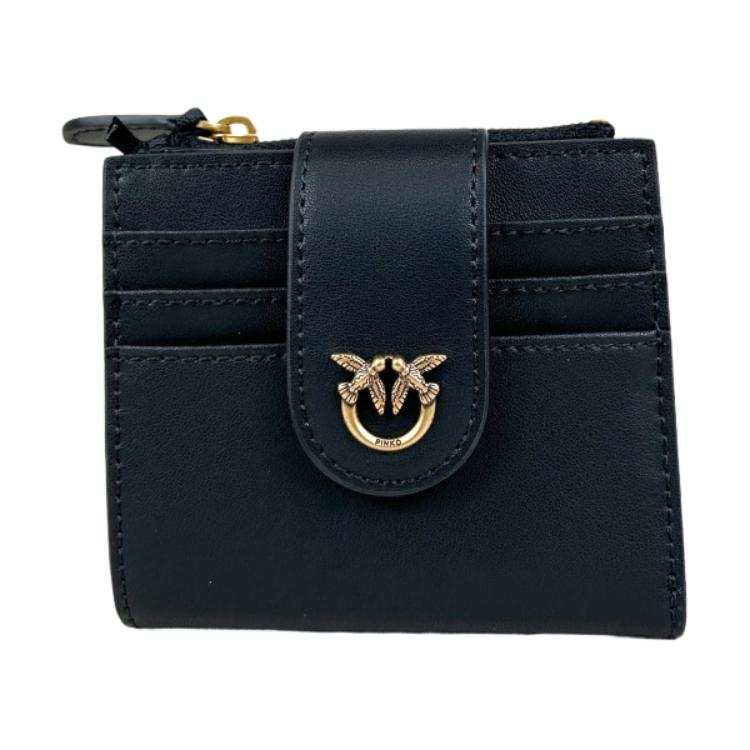 PINKO Calfskin Card Holder Wallet Women's Black