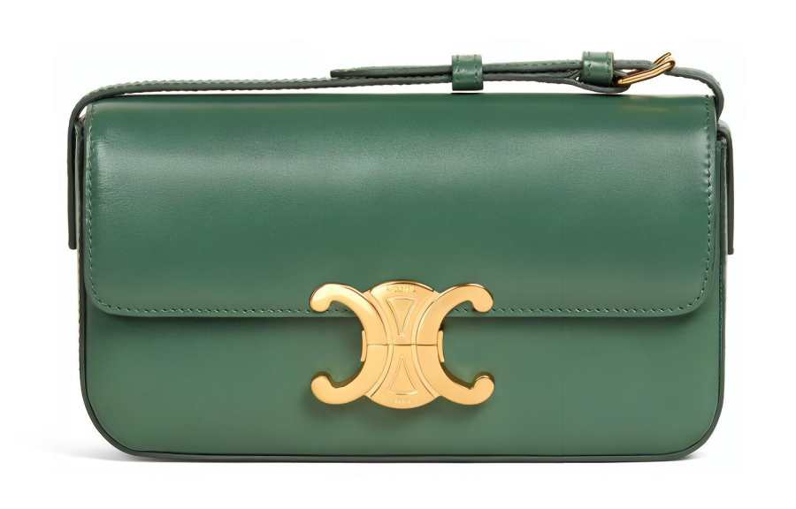 CELINE Claude Shiny Cow Leather Shoulder Bag, Handbag, Shoulder Bag Women's Candy Forest Green