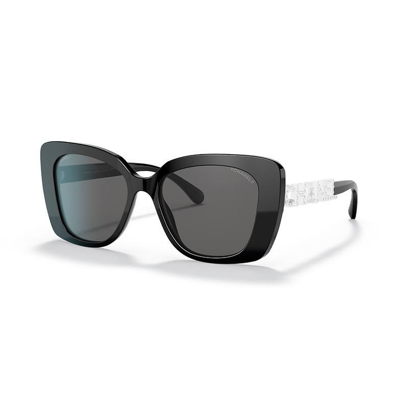 CHANEL CHANEL Acetate Irregular Shape Sunglasses Women's Black