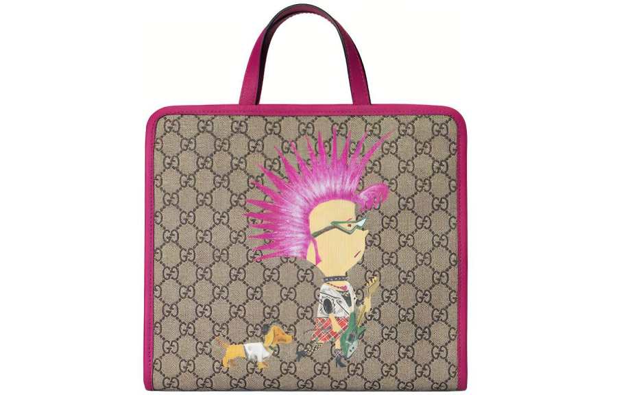 GUCCI Canvas With Leather Tote Handbag Kids' Ebony/Fuchsia