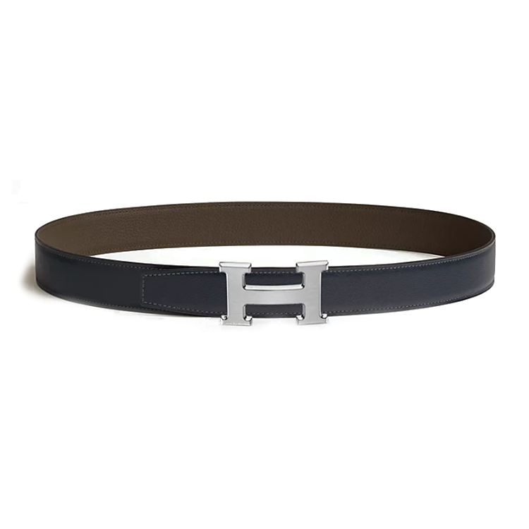 HERMES HERMES Palladium Leather Belts Women's Brown/Blue Width 3.2CM
