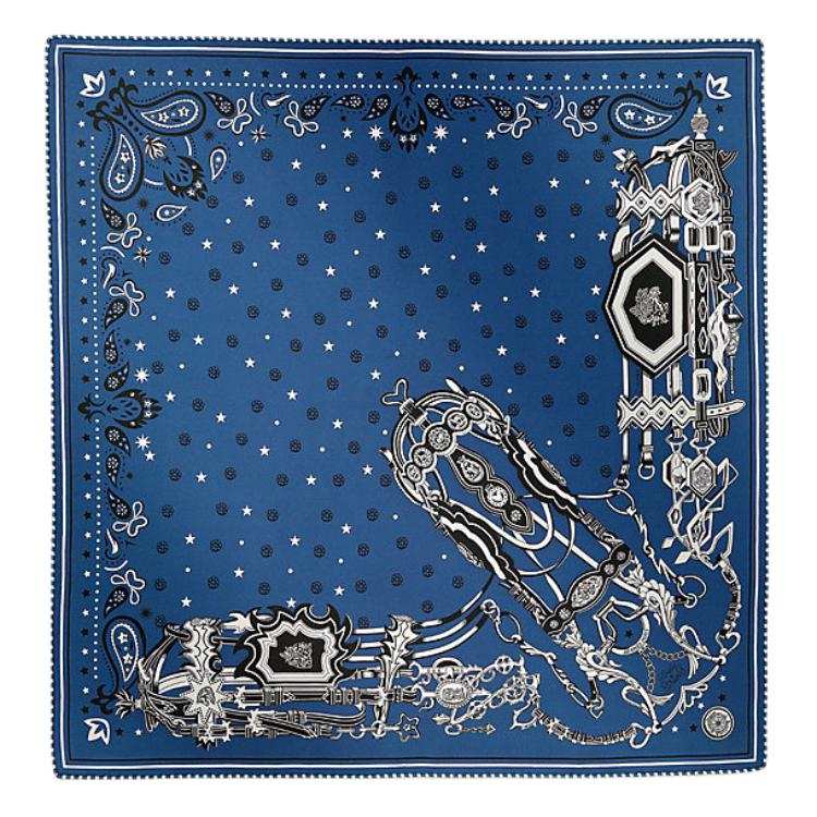 HERMES Mulberry Silk Scarves Women's Marine Blue