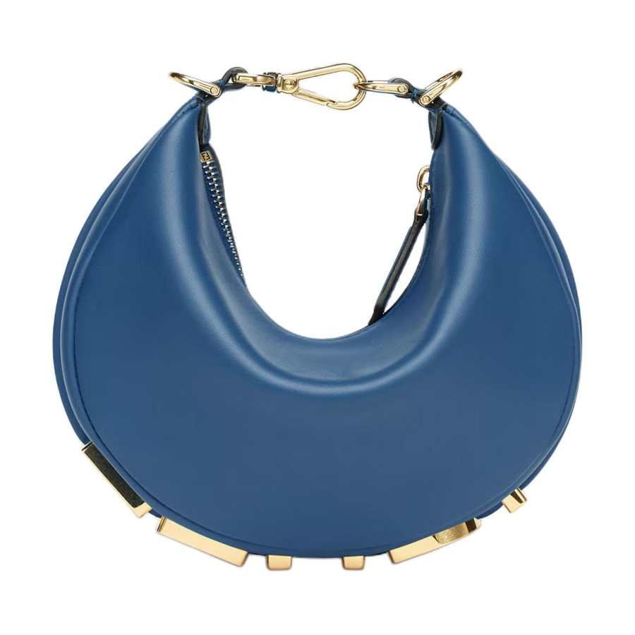 FENDI Calfskin Crescent Bag Wrist Bag Mini Women's Blue