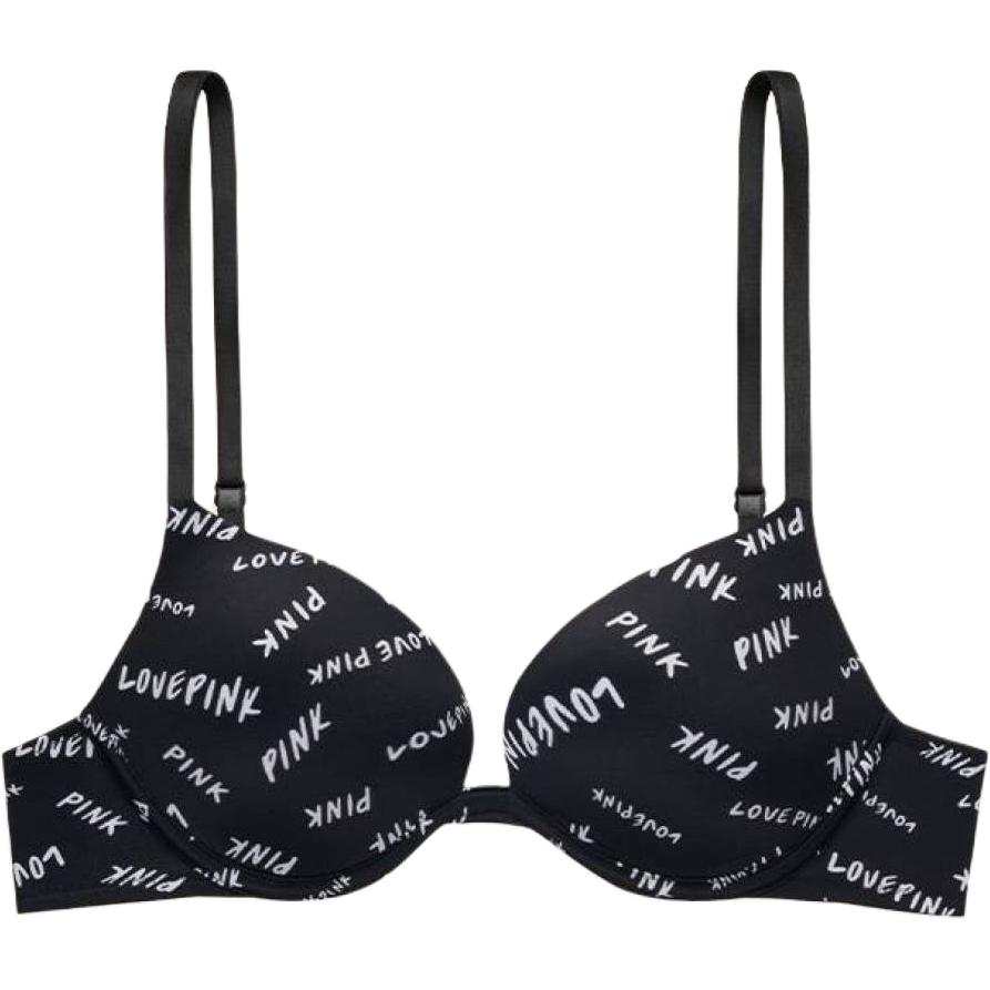 Victoria's Secret PINK Girlish Bra Women's Black Letter Print