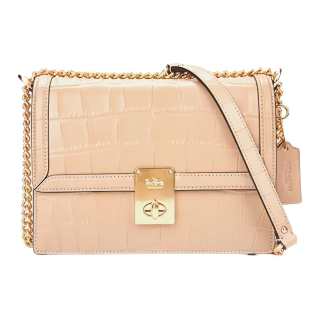 COACH Hutton Cow Leather Shoulder Bag Small Women's Taupe