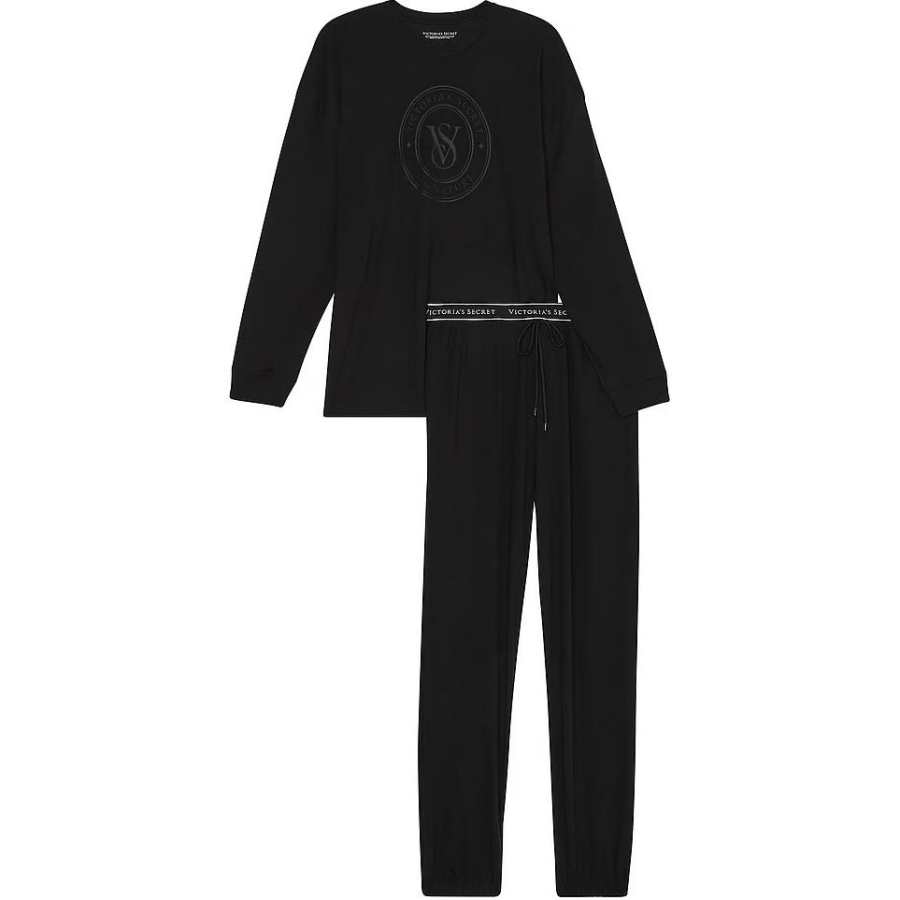 Victoria's Secret Cotton Long Pajama Set/Black Pajama Set Women's Black