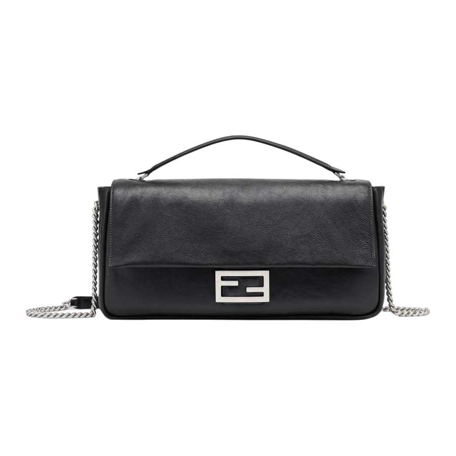 FENDI Calfskin Shoulder Bag, Crossbody Bag, Handbag Large Women's Black