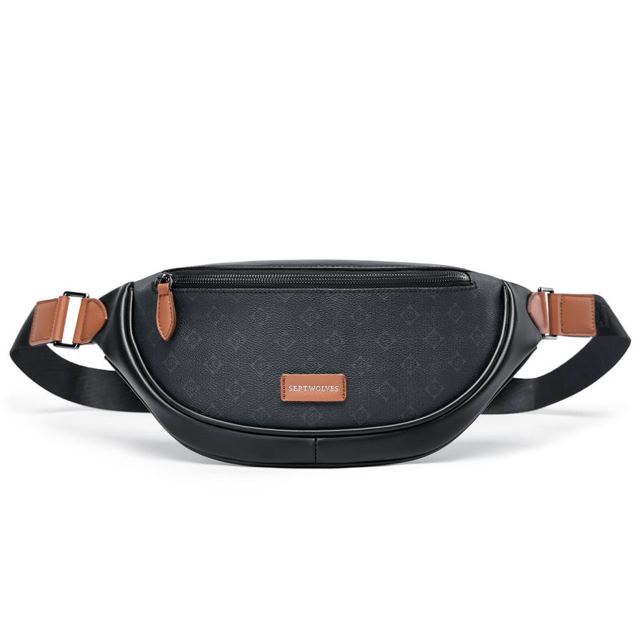 SEPTWOLVES Cortical PVC Fanny Pack, Crossbody Bag, Sling Bag QPL Regular Men's Black