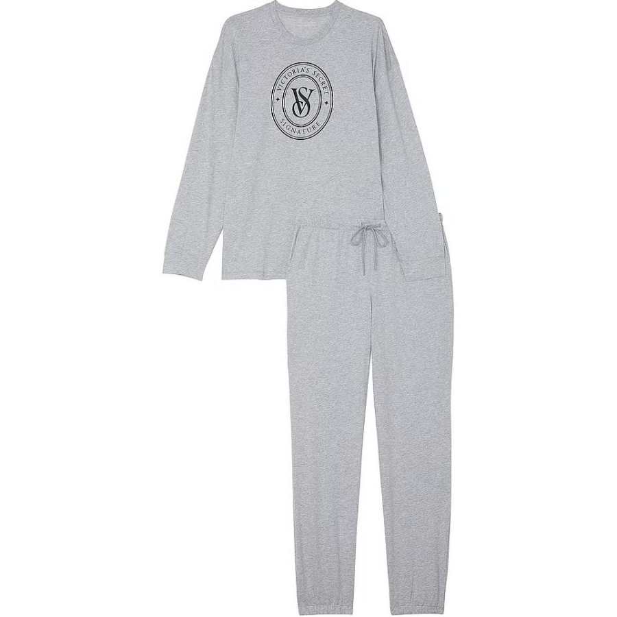 Victoria's Secret Cotton Long Pajama Set/Medium Heather Grey Pajama Set Women's Medium Gray