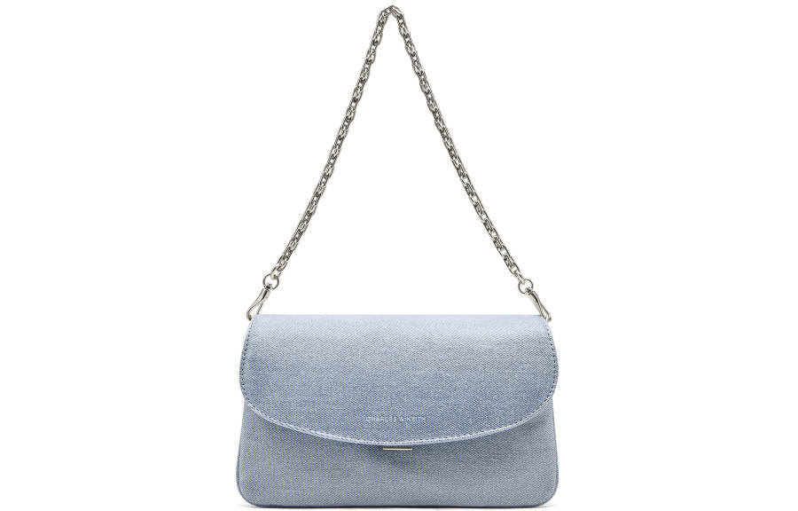 CHARLES&KEITH PU Patchwork Fabric Shoulder Bag Small Women's Dark Denim Blue