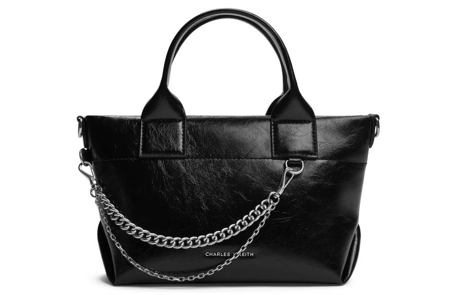 CHARLES&KEITH Pu Shoulder Bag Small Women's Noir Black/Pewter Tin Gray/Burgundy Wine Red