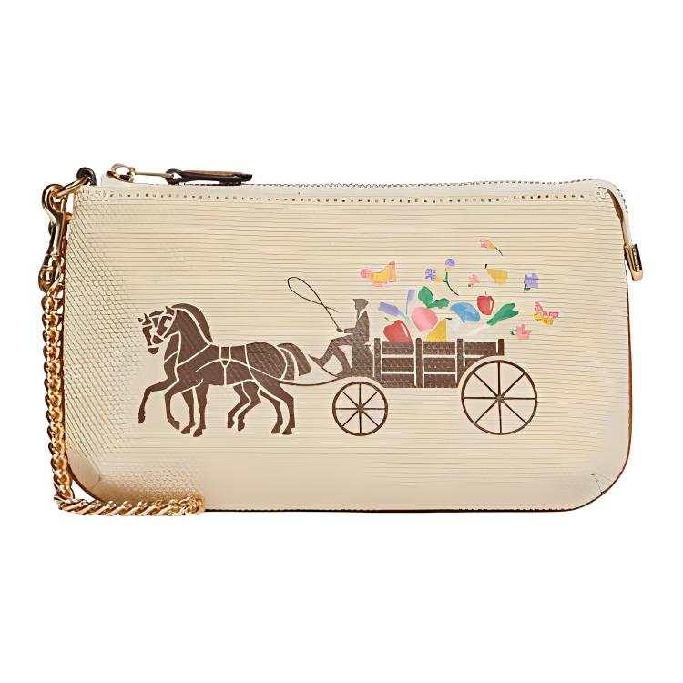 COACH Corner Zip Fabric Wrist Bag Small Women's Beige