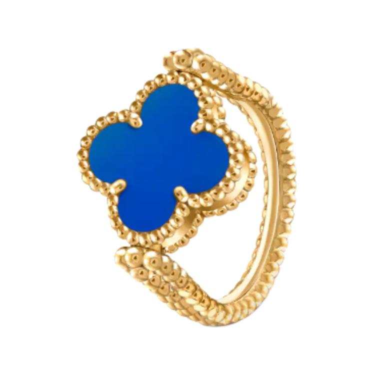 Van Cleef & Arpels Alhambra 18K Gold, Diamond, Blue Onyx Rings Unisex Gold