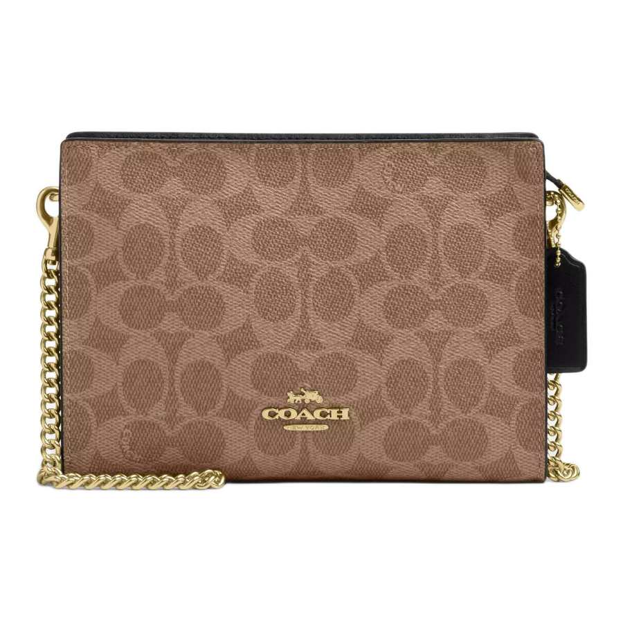 COACH Slim Crossbody Coated Canvas Shoulder Bag, Crossbody Bag Small Women's Tan & Black