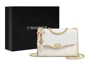 C°BANNER Cow Leather Shoulder Bag, Crossbody Bag, Small Square Bag Regular Women's Ecru
