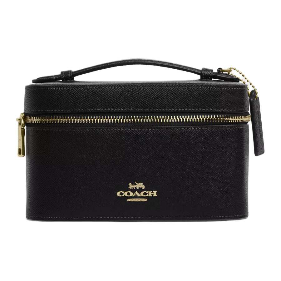COACH Cross Grain Leather Makeup Bag Small Women's Black