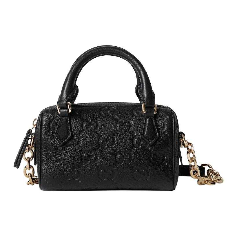 GUCCI GG Emblem Grain Leather Shoulder Bag, Crossbody Bag, Handbag Extra Mini Women's Black