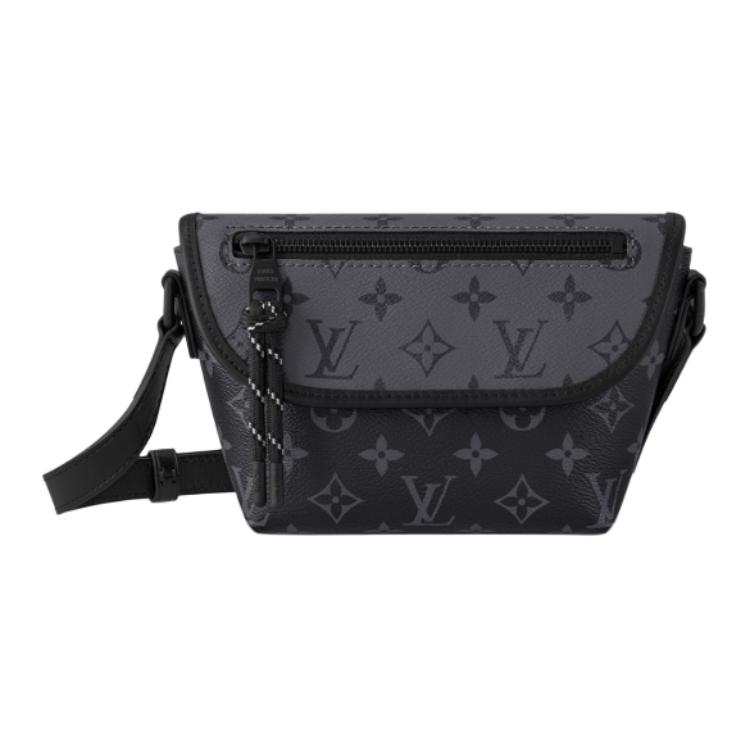 LOUIS VUITTON Leather Trim Shoulder Bag, Crossbody Bag Men's Gray & Black