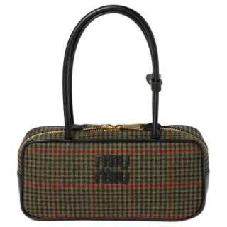 MIU MIU Plaid Nee One Shoulder Handbag Women's Dark Green & Black